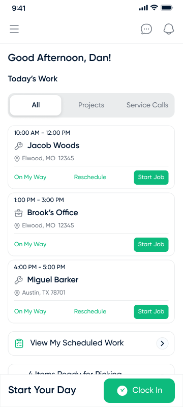 D-Tools Mobile dashboard screen