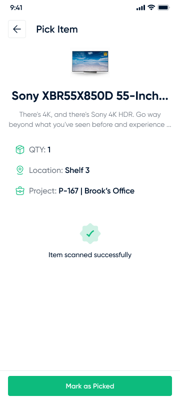 Item details single item scanned successfully state