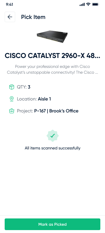 Item details all scanned successfully state