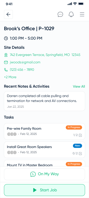 Project details with site information and tasks