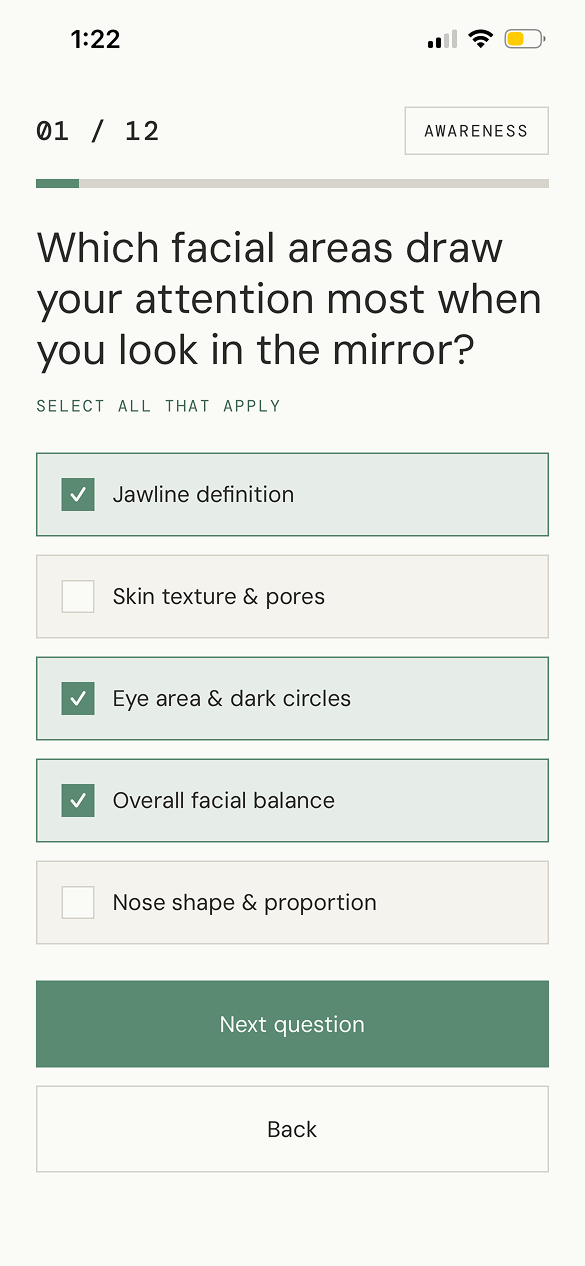 FaceSculpt assessment question screen