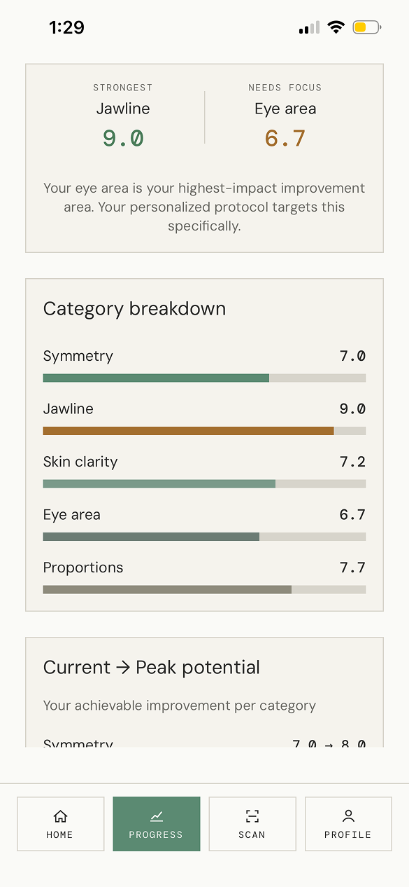 FaceSculpt category breakdown screen