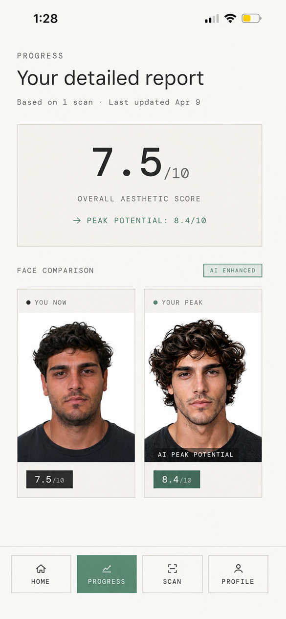 FaceSculpt detailed report with face comparison and score