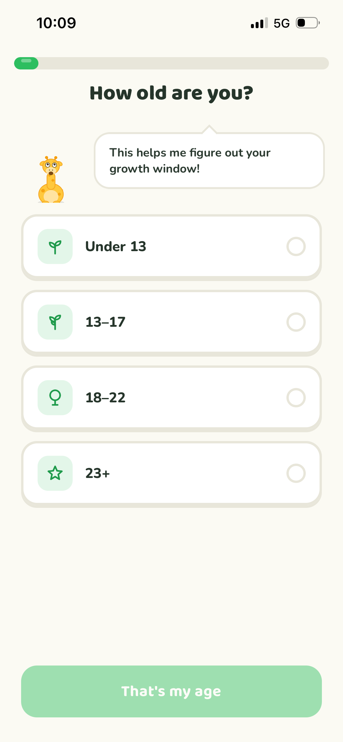 Uppy age selection screen