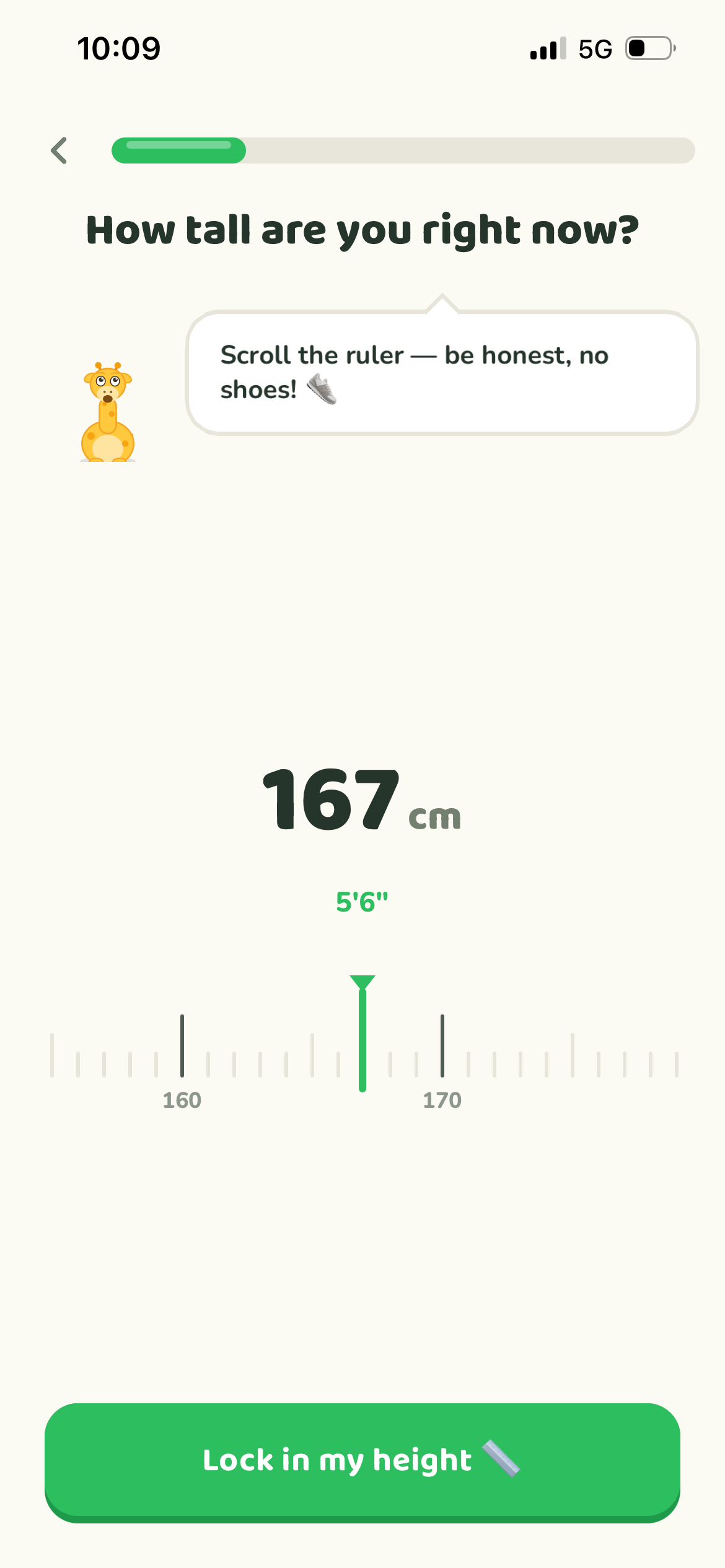 Uppy height ruler screen