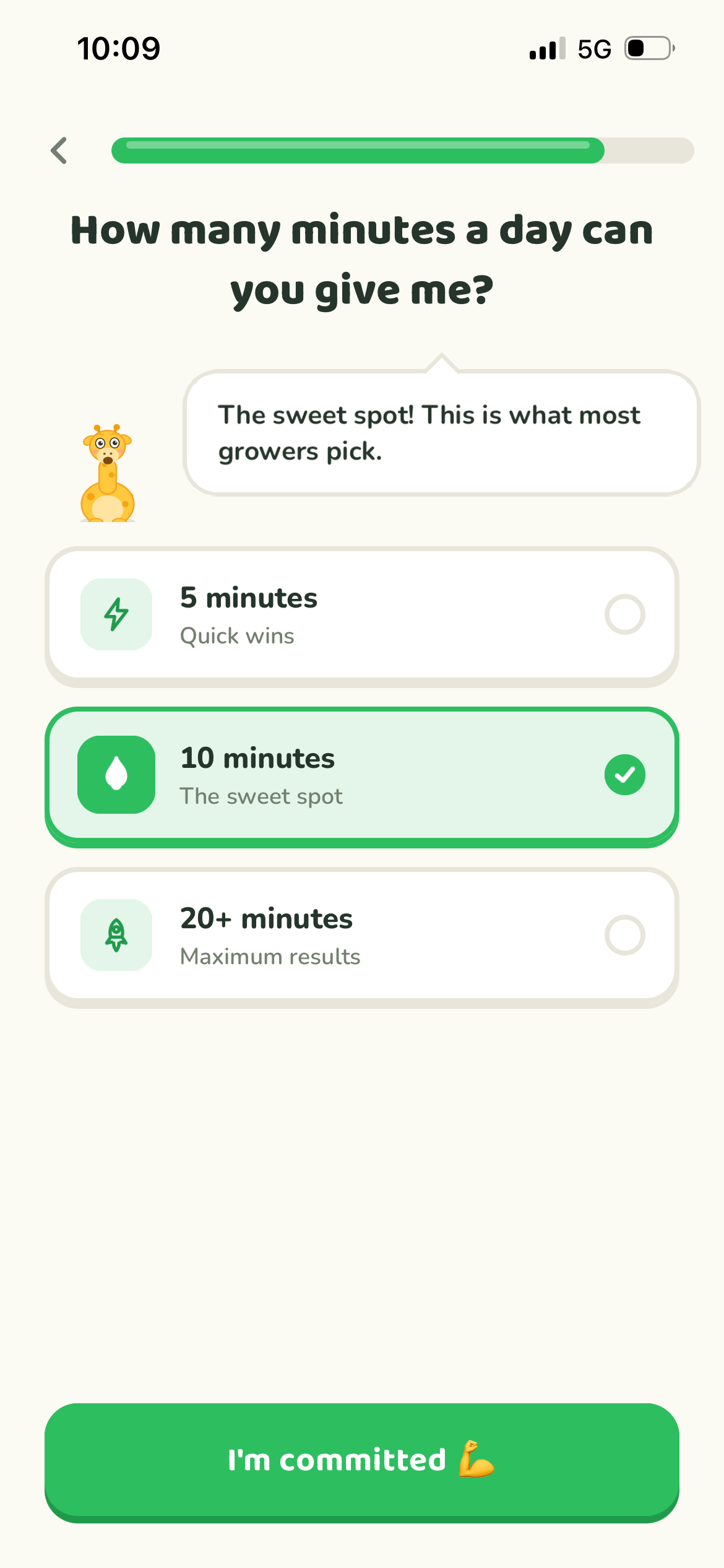 Uppy commitment selection screen