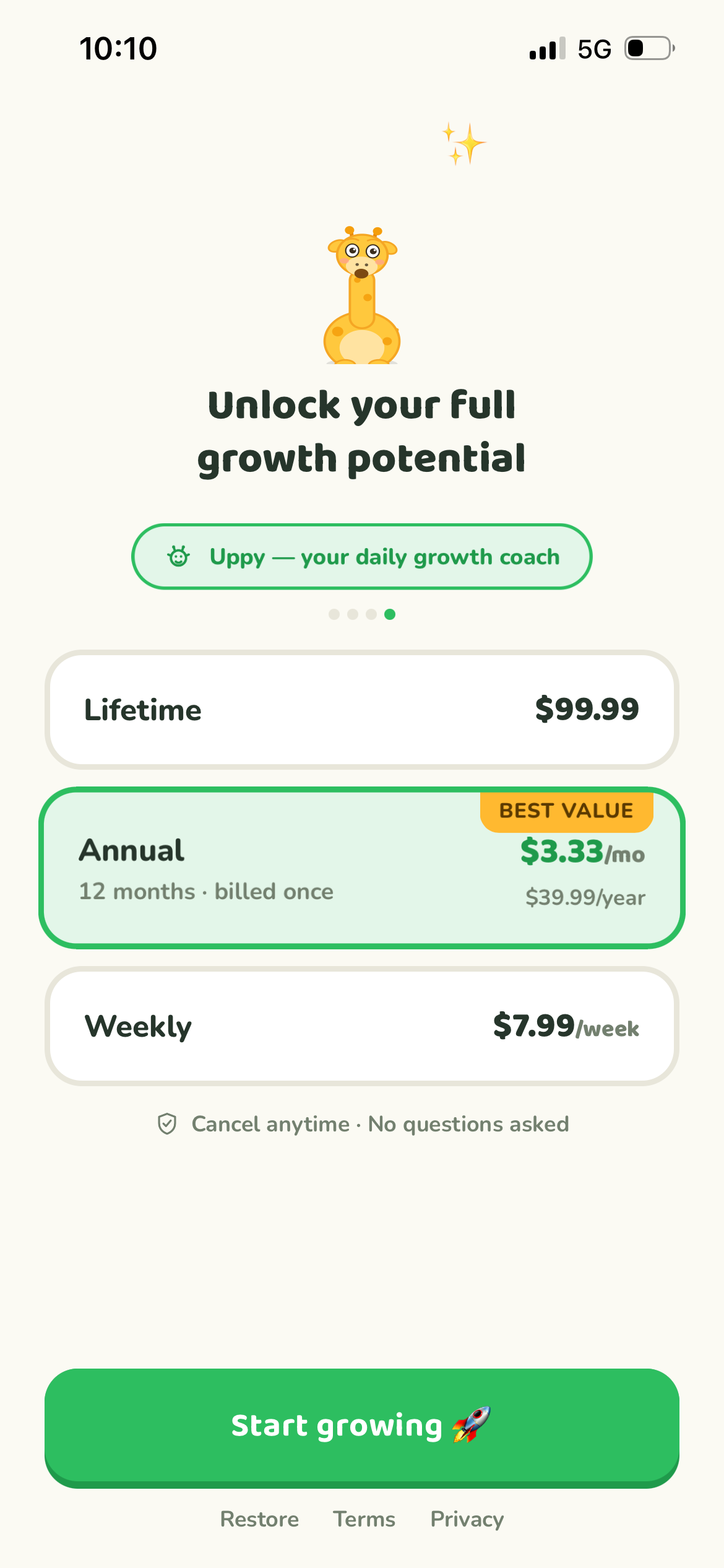 Uppy purchase screen