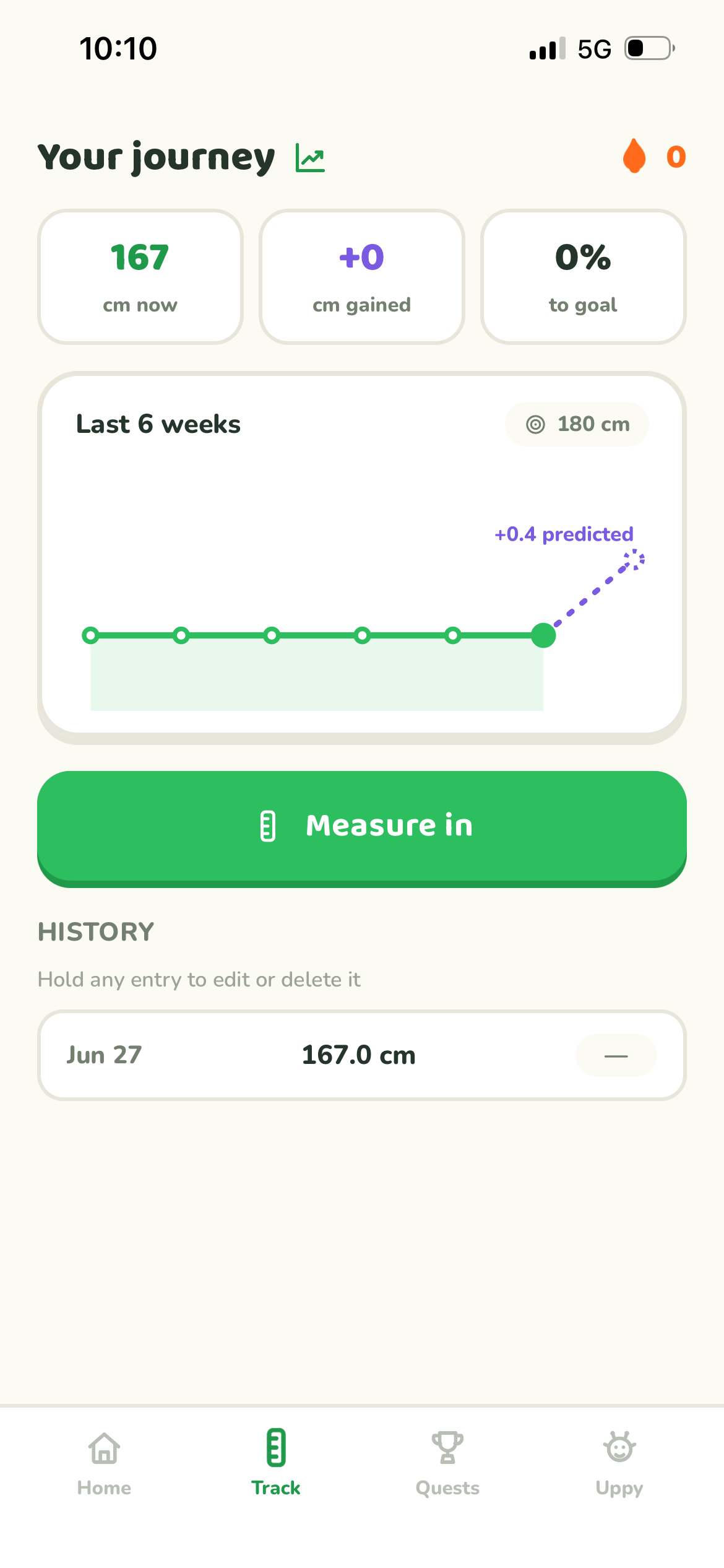 Uppy height journey tracking screen